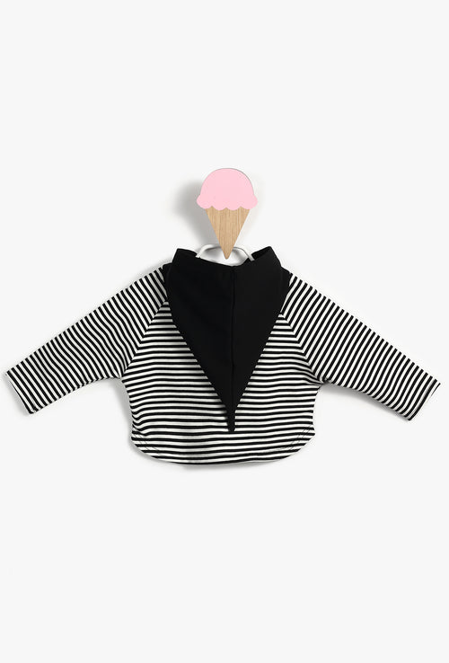 Baby Girl Black Striped Hooded Top