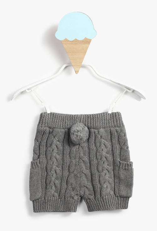 Pompom Knitted Grey Baby Girl Shorts