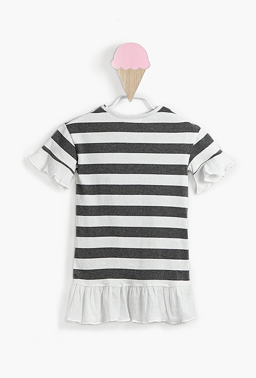 Baby Girl Ruffles and Grey Striped Dress