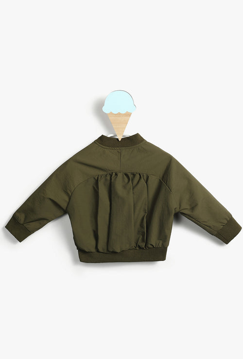 Baby Boy Olive Green Bomber Patched Jacket