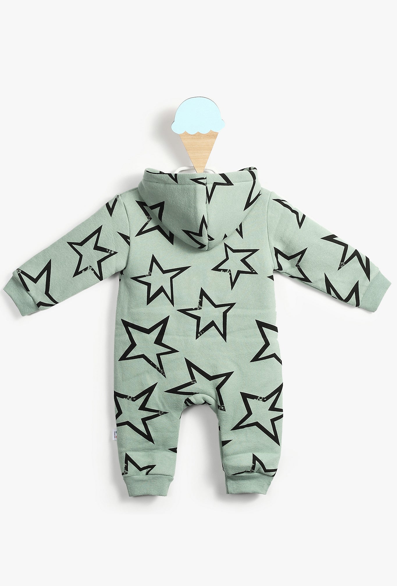 Baby Boy Stars Printed Green Hooded Onesie