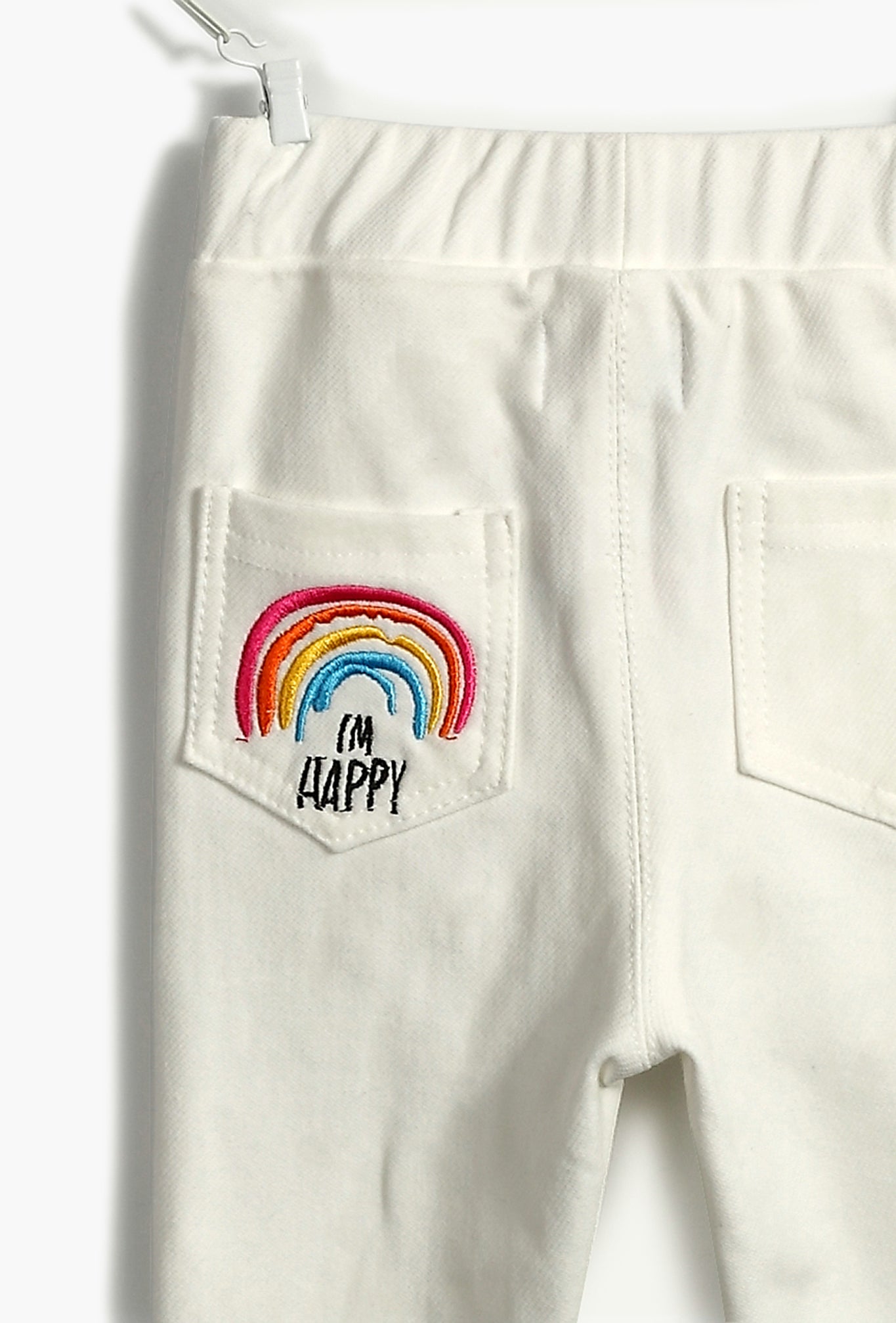 White Tailored Rainbow Pants for Baby Girl