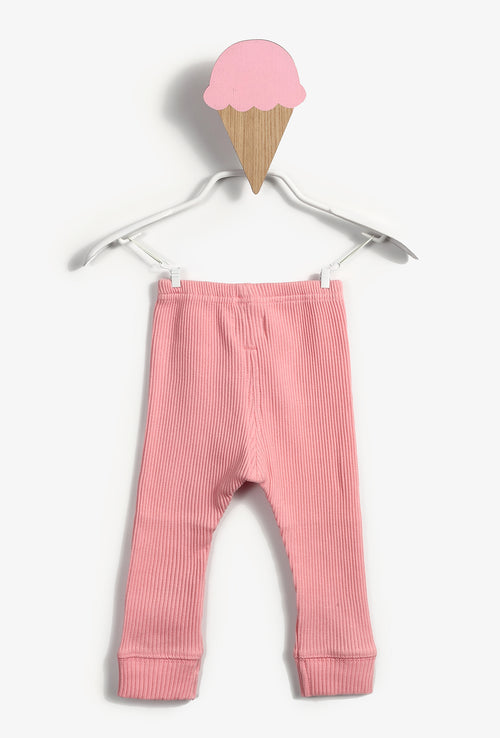 Pink Baby Girl Ribbed Cotton Leggings