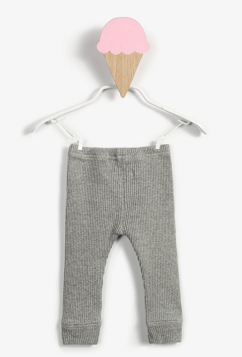 Baby Girl Grey Ribbed Cotton Leggings 