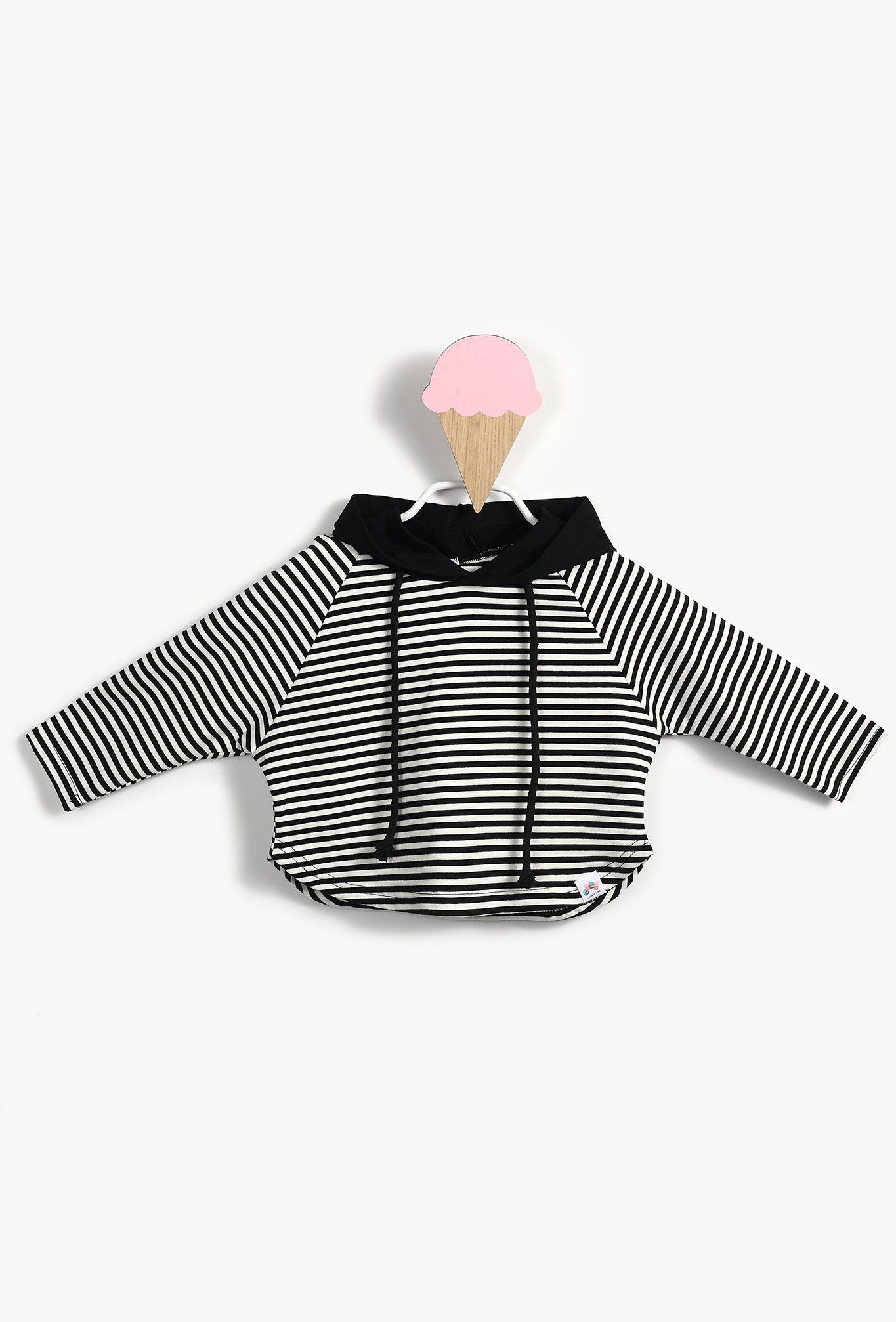 Black Striped Hooded Baby Girl Top