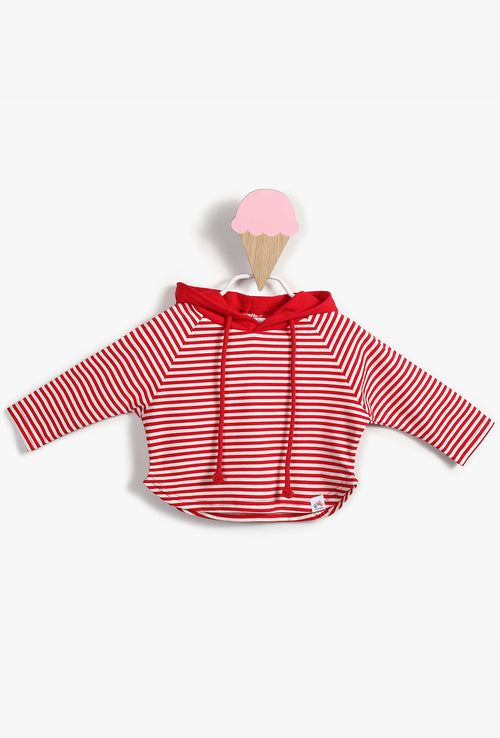 Red Striped Hooded Baby Girl Top