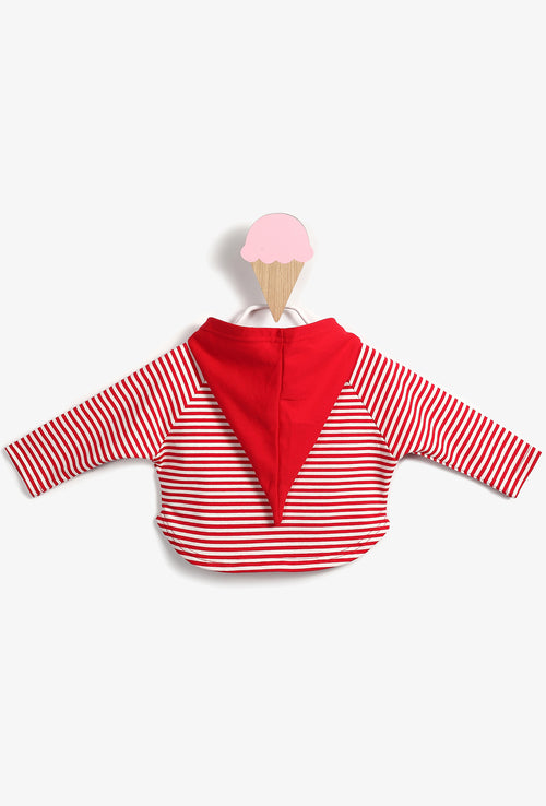 Baby Girl Red Striped Hooded Top