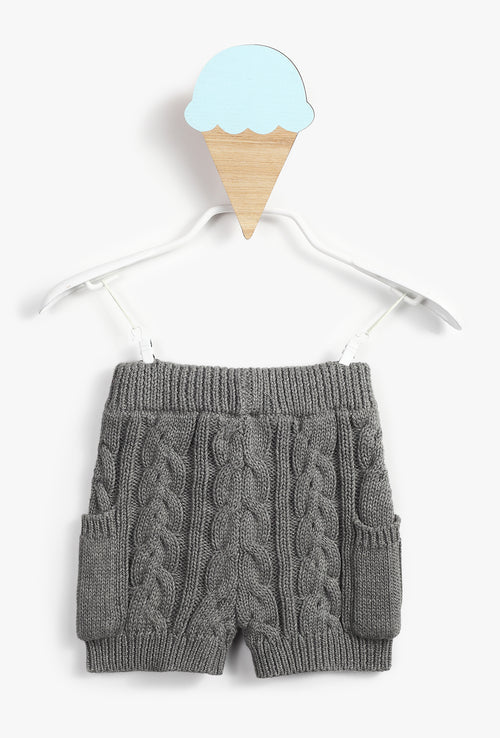 Baby Girl Pompom Knitted Grey Shorts