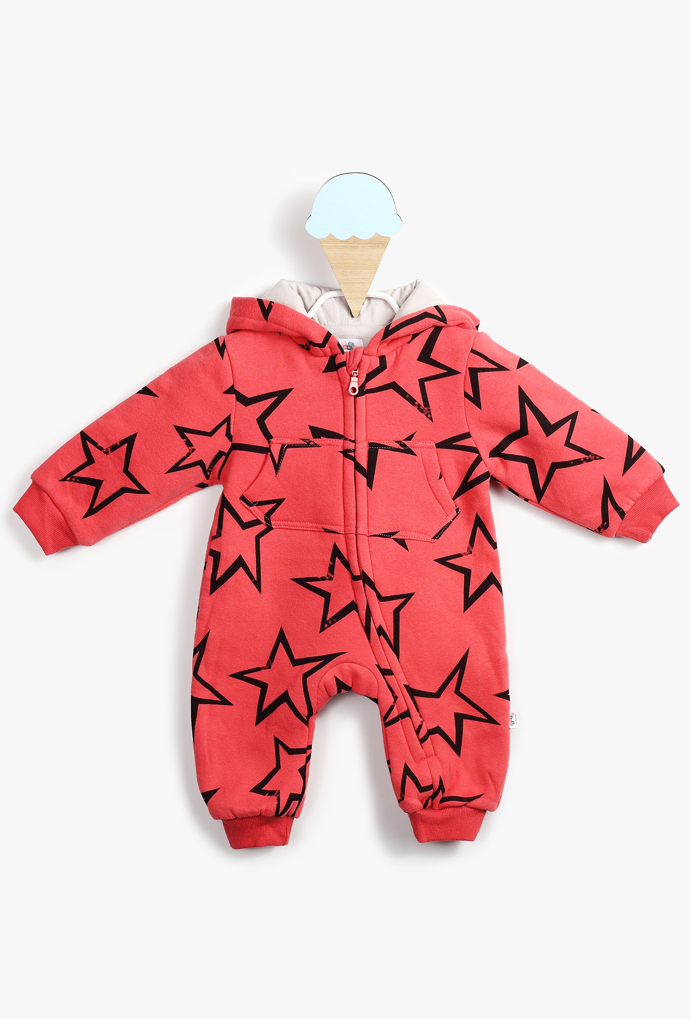 Stars Printed Red Hooded Baby Girl Onesie