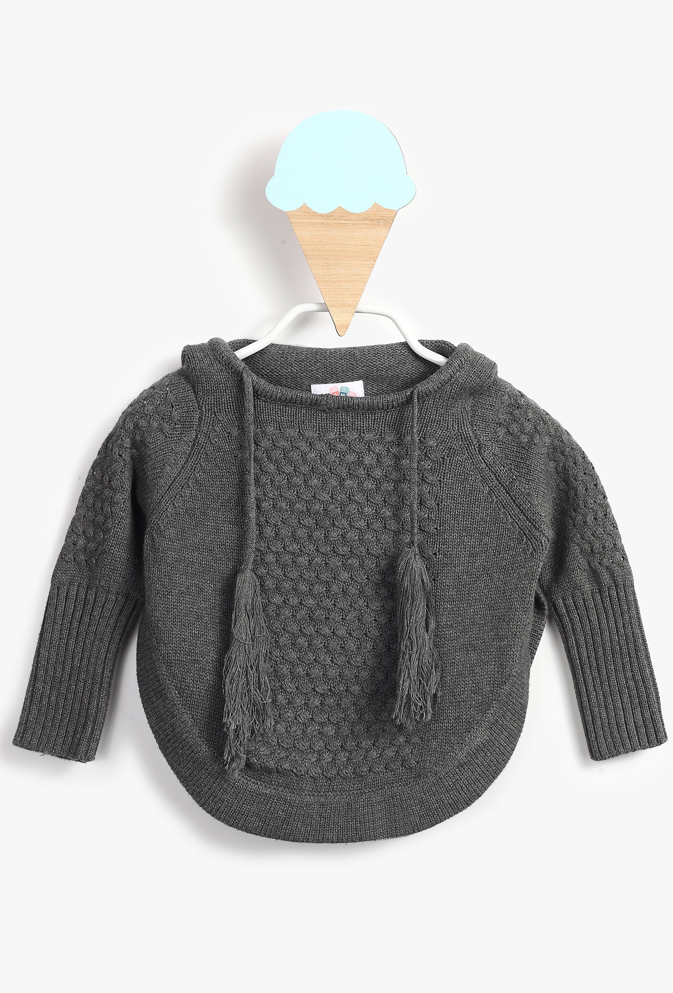 Baby Girl Grey Knitted Hooded Poncho
