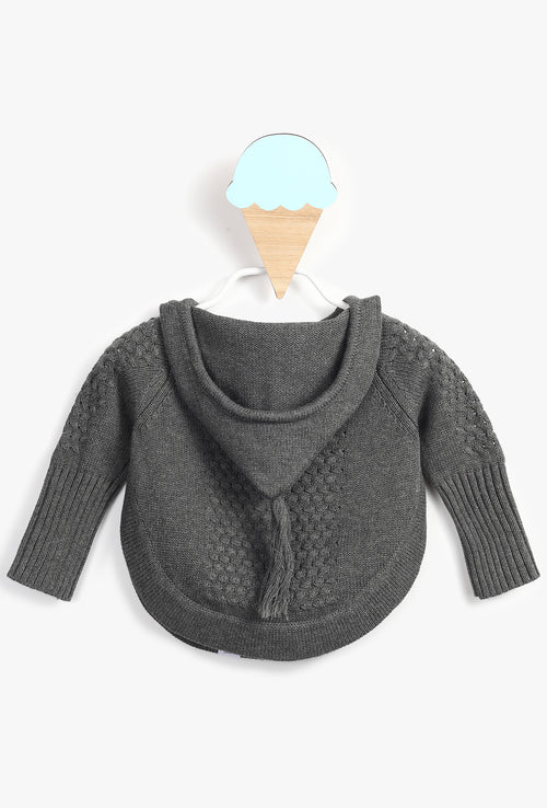 Grey Baby Girl Knitted Hooded Poncho