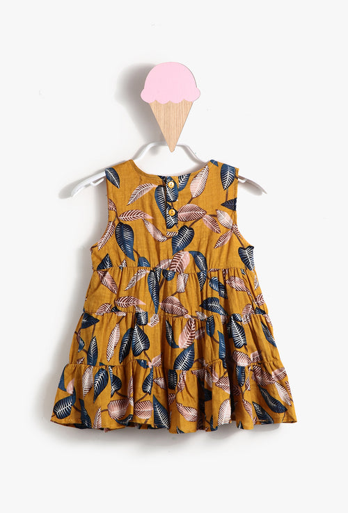Baby Girl Sleeveless Leaves Printed Dress