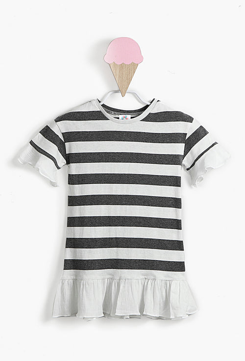 Ruffles and Grey Striped Baby Girl Dress
